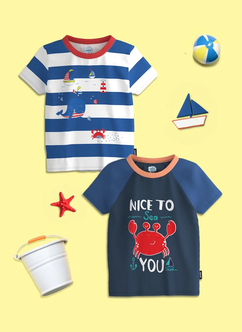 Nautinati Boys' Pack of 2 Cotton Sea Animal Printed T-shirts